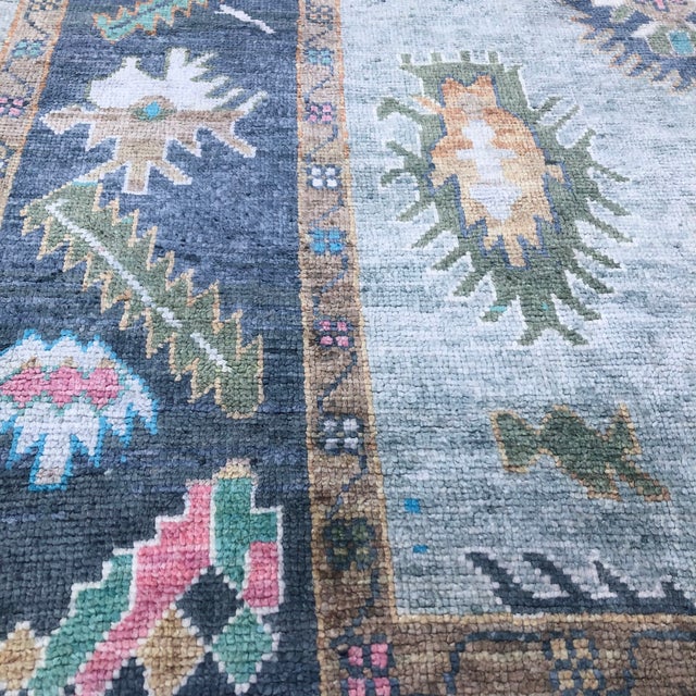 2010s Contemporary Turkish Oushak Rug in Light and Dark Blue, 9'2" X 11'11" For Sale - Image 5 of 6