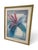 Late 20th Century Vintage Framed Abstract Floral Artwork in Blue, Teal and Pink With Gold Frame - Signed For Sale - Image 5 of 5