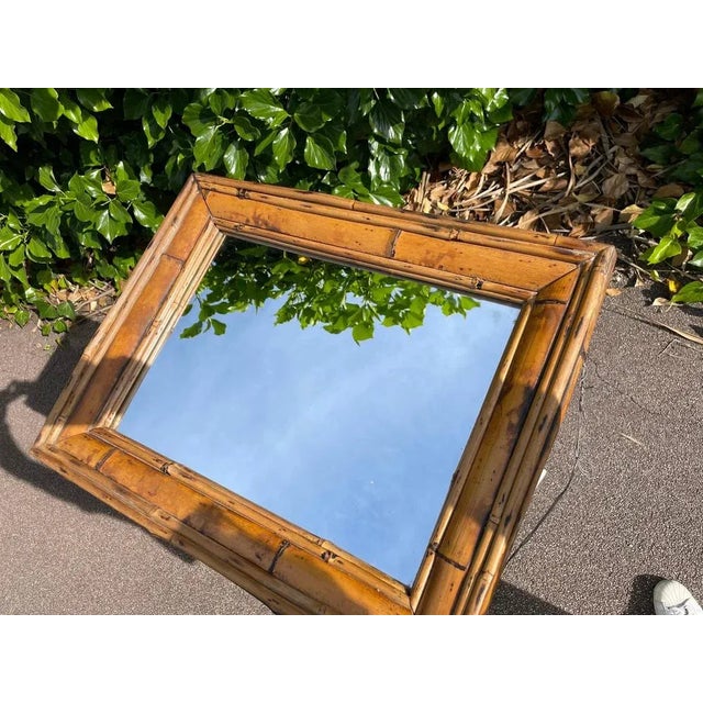 Brown Rattan & Bamboo Mirror, Italy, 1950s For Sale - Image 3 of 9