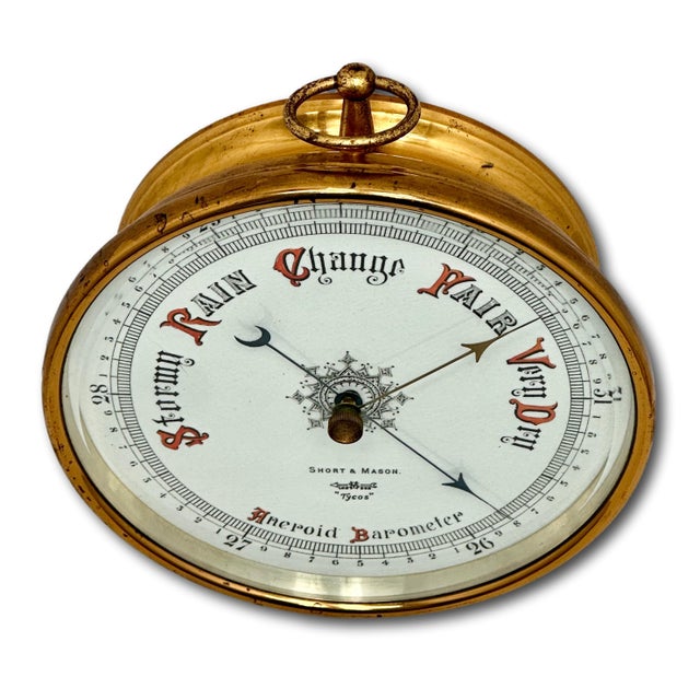 This Really is a Great Looking & Very Fine Quality Antique Wall Mount Brass Barometer. Circa Early 1900s. Larger Scale -...