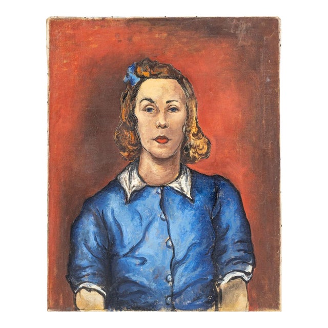 Signed Portrait of Blonde Girl Oil on Canvas For Sale