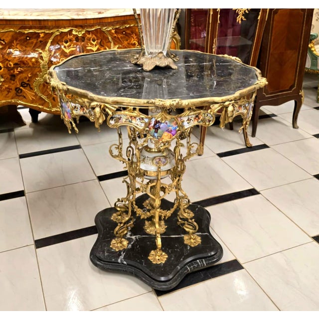 Baroque Monumental French Baroque Coffee Table With Glass Top, Marble Base & Gold Leaf Details For Sale - Image 3 of 3