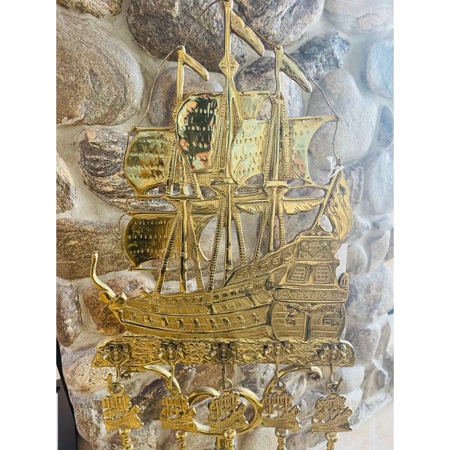 Antique Marine Coastal Heavy Brass Fireplace Tools Set- 6 Pieces For Sale - Image 10 of 10