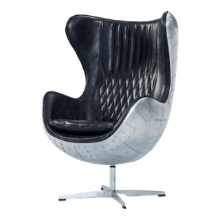 Cruz Modern Egg Chair - Brown Leather and Metal Spitfire Shell For Sale