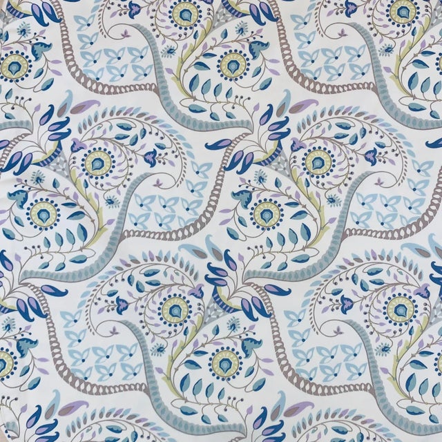 2020s Designer Vicki Payne Free Spirit Blue Brown Tan Yellow Modern Botanical Paisley Leaves Pillow Covers- Pair For Sale - Image 5 of 8