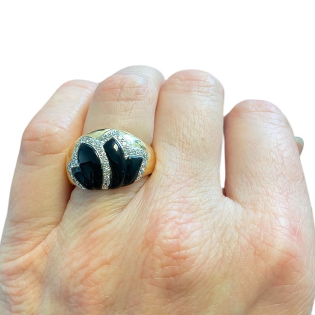 Vintage 14k Gold Onyx & Diamond Foliate Design Ring, Size 6.75 For Sale - Image 12 of 12