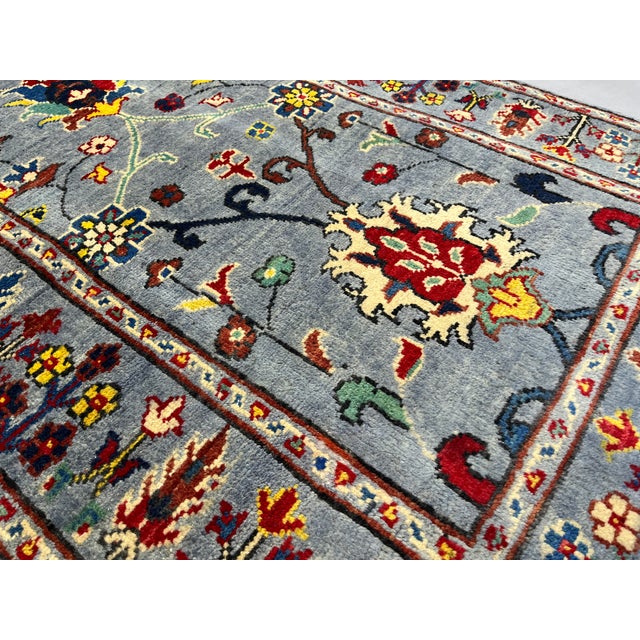 2000 - 2009 Blue Gray Persian-Style Floral Wool Runner Rug, Natural Dyes, 2'9" X 9'7" For Sale - Image 5 of 14