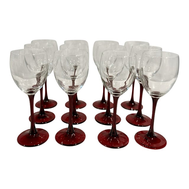 Vintage Red Stemmed Wine Glass Set of 12 For Sale