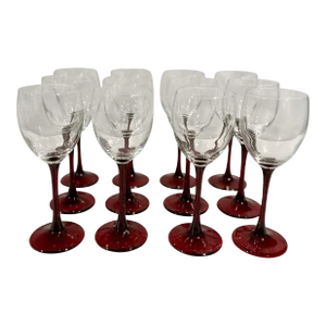Vintage Red Stemmed Wine Glass Set of 12