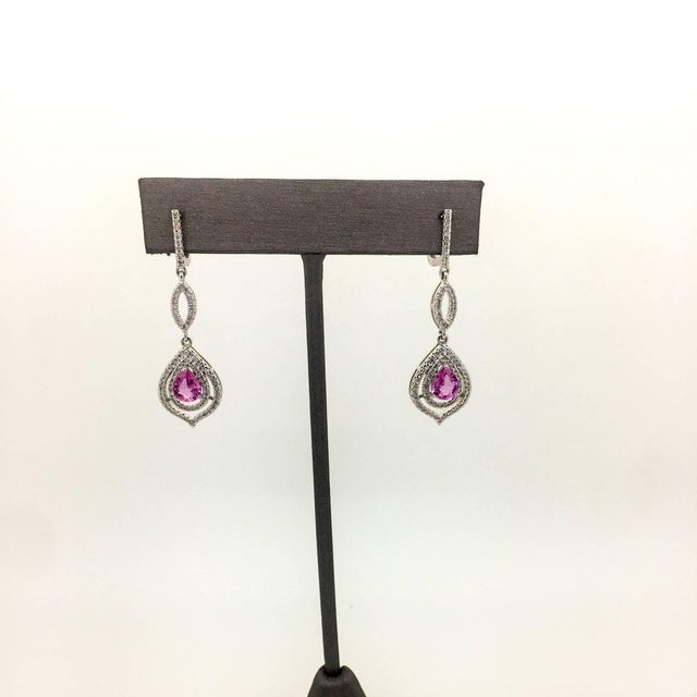 Contemporary 2.90 Carat Pink Sapphire Diamond Drop Earrings, A Pair For Sale - Image 3 of 8