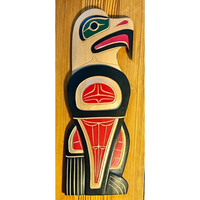 Traditional Squamish Nation Carved Wood and Paint Decorated Eagle Wall Sculpture by Neil Baker For Sale - Image 3 of 9