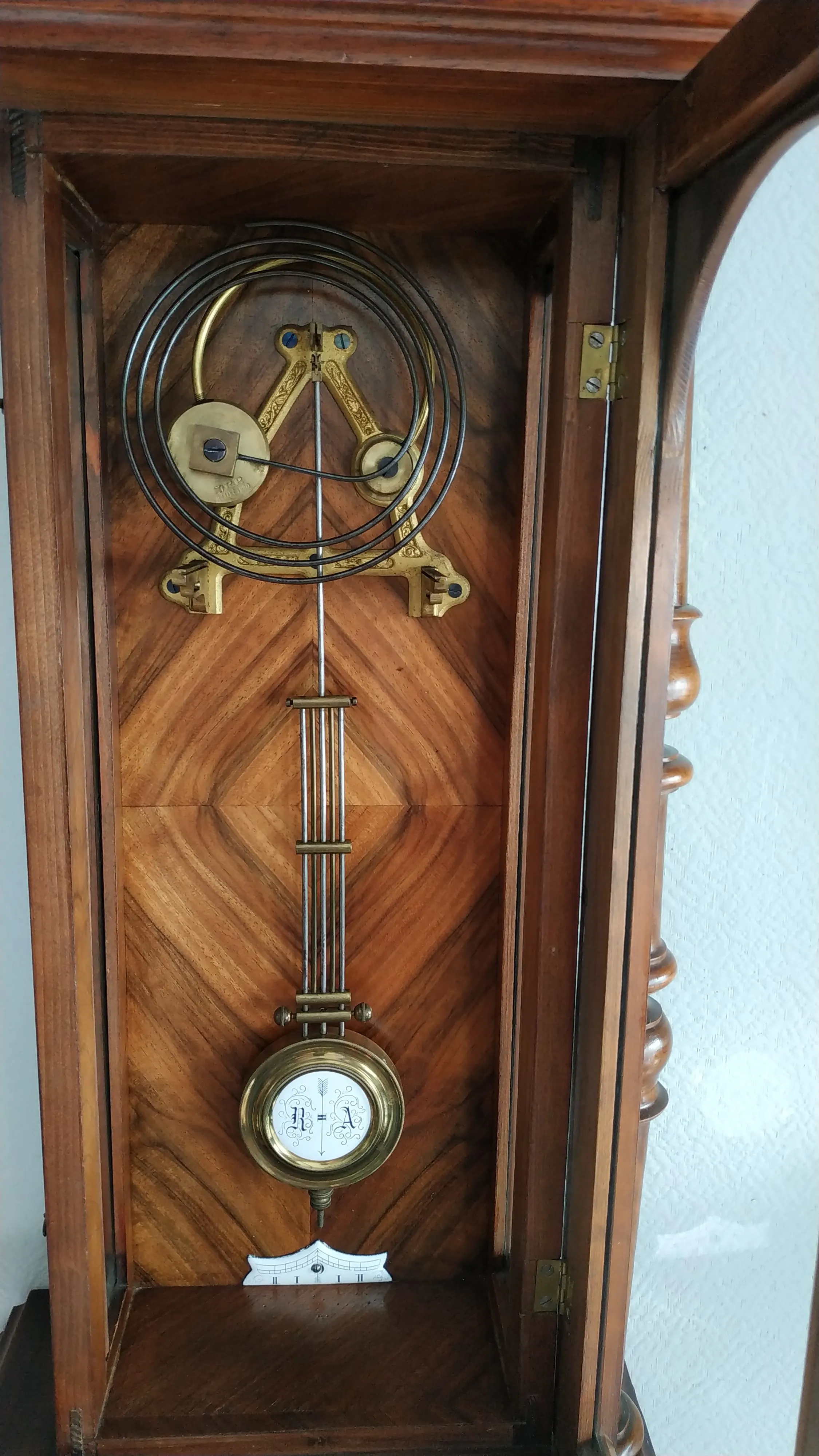 1893 Antique German Wall Wood Mechanical Regulator Clock With