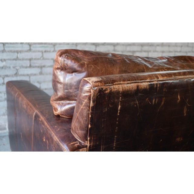 Restoration Hardware Maxwell Distressed Cigar Luxe Leather Sofa For Sale - Image 11 of 12