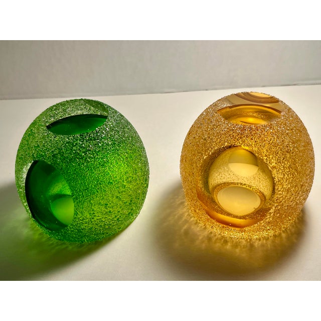 1980s Set of 2 MCM Murano Sommerso Style Votive Candle Holders Geode Sugared Glass For Sale - Image 5 of 10