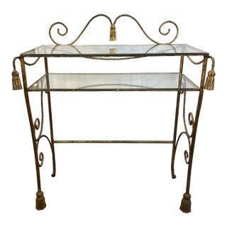 Gilt Rope Metal Heart Back Vanity With 2 Glass Tier Shelves For Sale