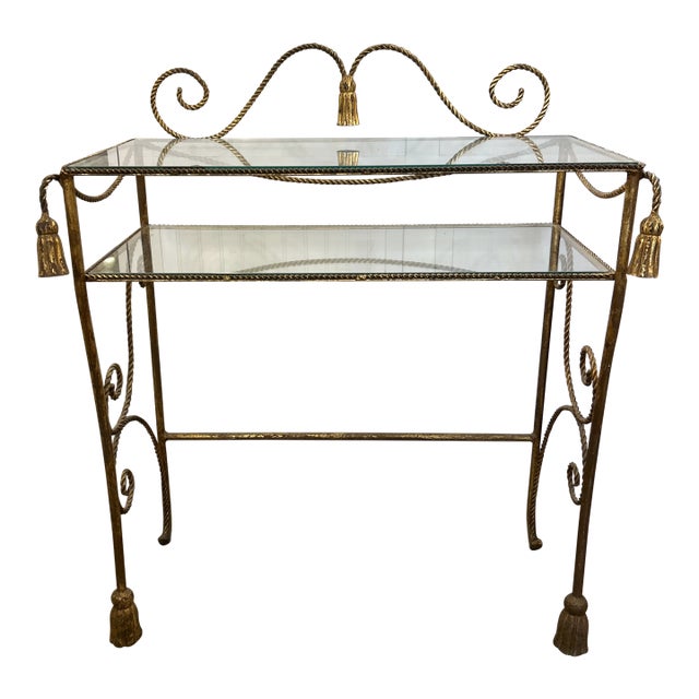 Gilt Rope Metal Heart Back Vanity With 2 Glass Tier Shelves For Sale