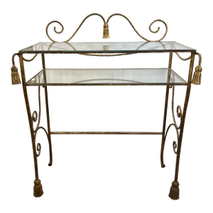 Gilt Rope Metal Heart Back Vanity With 2 Glass Tier Shelves