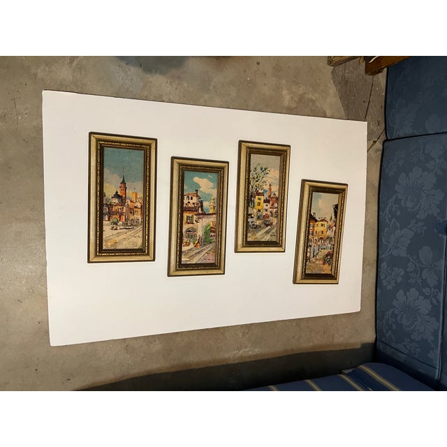 Vintage Mid-Century European Architectural Street Scenes - Framed Miniatures - Set of 4 For Sale In West Palm - Image 6 of 7