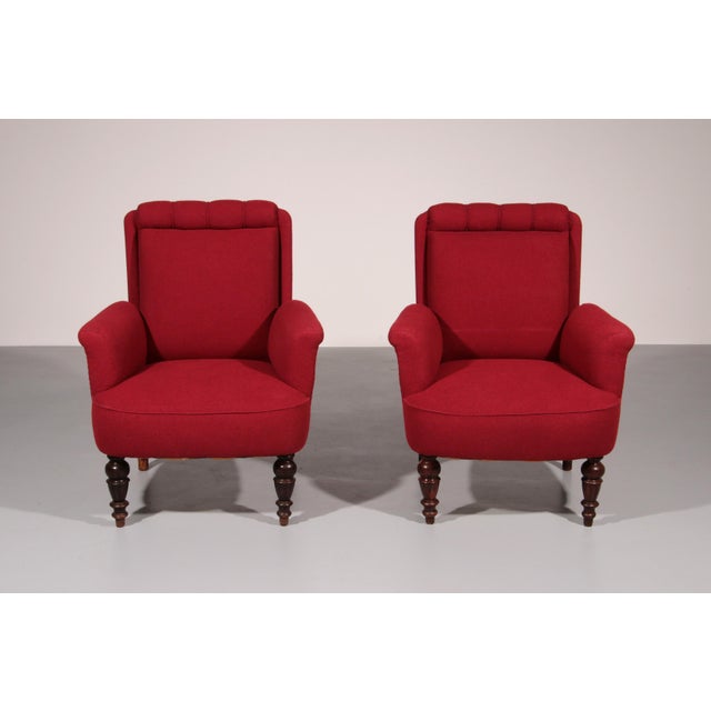 1950s Swedish Victorian Burgundy Fabric Chairs, 1950, Set of 2 For Sale - Image 5 of 13