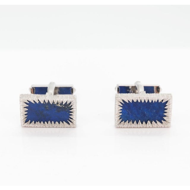 Vintage 18ct White Gold and Lapis Lazuli Cufflinks, 1970s, Set of 2 For Sale - Image 10 of 10