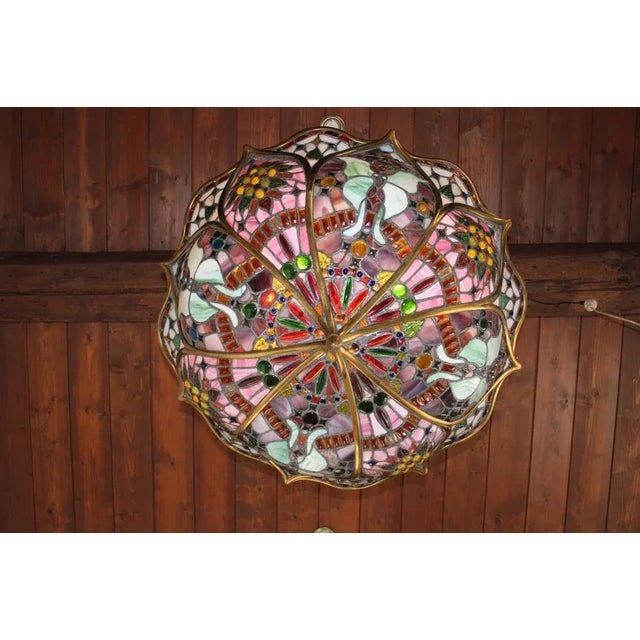 Stained Glass Chandelier in the style of Tiffany, 1975 For Sale - Image 3 of 5