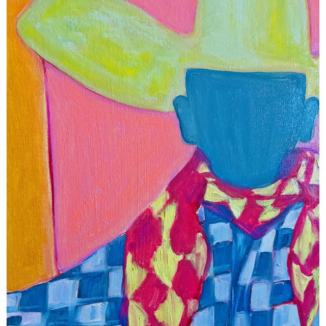 Tatiana Duperault Cowboy Original Oil Painting, Signed, Modern Western Portrait in Teak Wood Frame For Sale - Image 4 of 4