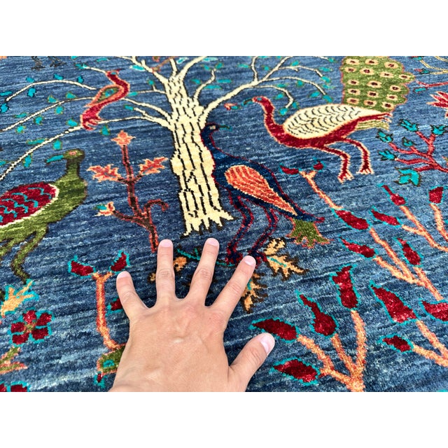Slate Blue Persian Peacock Tree of Life Hand-Knotted Wool Rug - 3'3" X 5'0 For Sale - Image 6 of 11