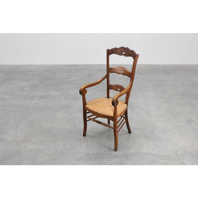 19th Century French Provincial Ladder‑back Armchair with Woven Rush Seat For Sale - Image 11 of 15
