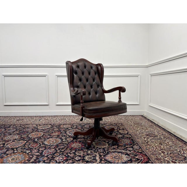 Brown Large English Chesterfield Office Chair For Sale - Image 8 of 8