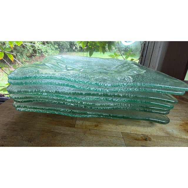 High-end, Artistic dinnerware. Set of 8. Slumped Studio glass with raised organic edges, textured underside, and smooth...
