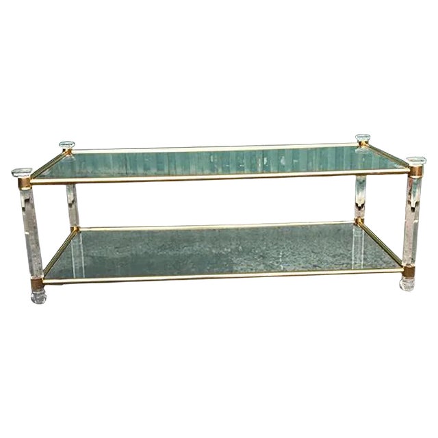 Acrylic Glass and Brass Coffee Table, 1970s For Sale