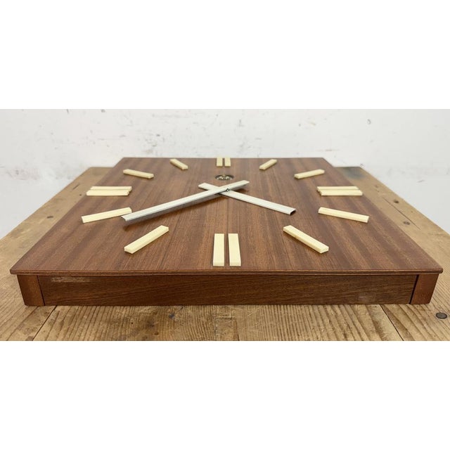 Vintage Brown Wooden Wall Clock from Pragotron, 1980s For Sale - Image 13 of 16