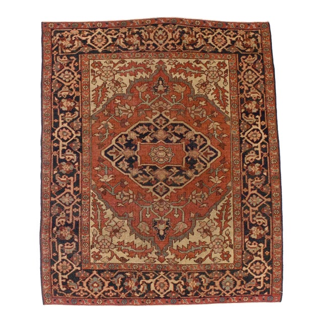 Antique Persian Heriz/Serapi Rug 5'1" X 6’1" For Sale
