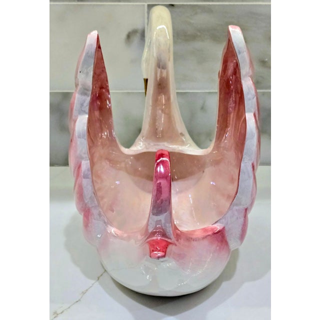 Ceramic Mid-Century Norcrest Japan Pearlescent Pink & White Ceramic Swan For Sale - Image 7 of 10