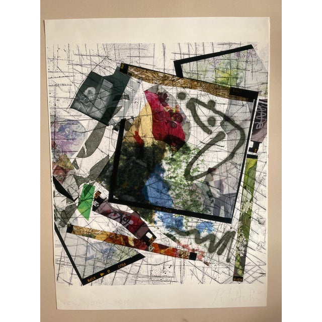 "Untitled 1", abstract expressionist photo collage print by Swedish artist Peter Astrom. Signed Astrom at bottom right...
