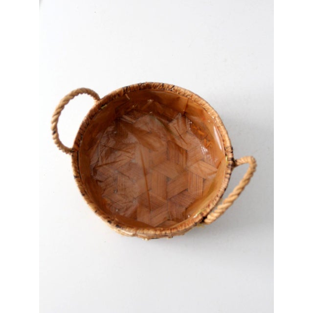 Textile Vintage Handmade Floral Raffia Basket With Braided Handles For Sale - Image 7 of 13