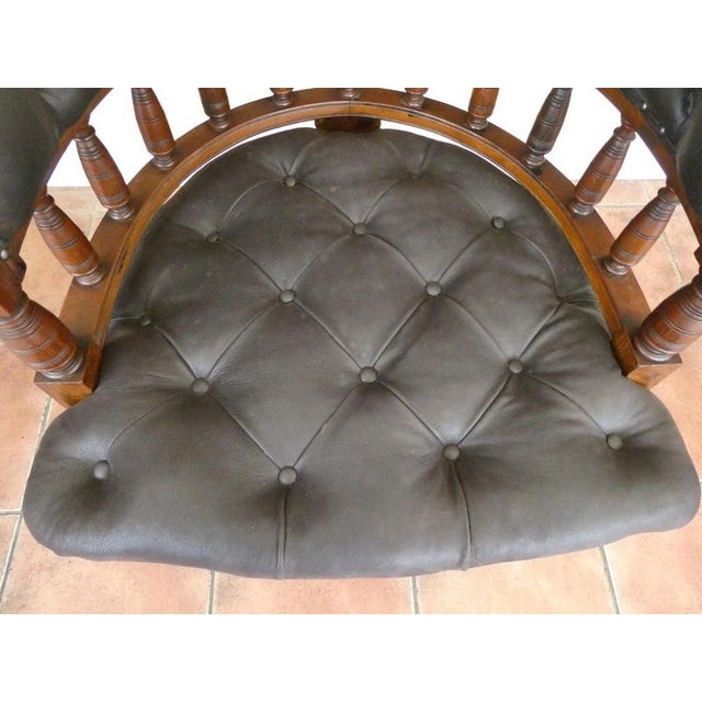 Large Antique English Oak and Brown Leather Office Chair, 1830 For Sale - Image 9 of 14