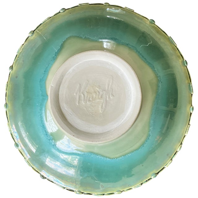 Kyle Kreigh Signed Crystalline Glaze Art Porcelain Pottery Bowl With Sculptural Beaded Rim For Sale - Image 9 of 11