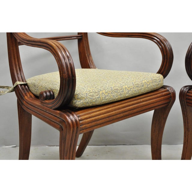 Vintage English Regency Style Cane Seat Mahogany Saber Leg Arm Chairs - A Pair For Sale - Image 15 of 18