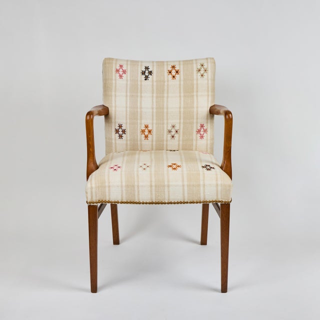 Mid-Century Danish Teak Arm Chairs, Newly Upholstered in a Vintage Turkish Rug | Pair For Sale - Image 14 of 18