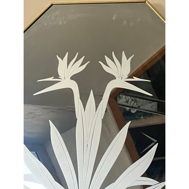Vintage Postmodern Gloria Erickson Octagon Wall Mirror Brass Bird of Paradise 1980s For Sale - Image 4 of 6