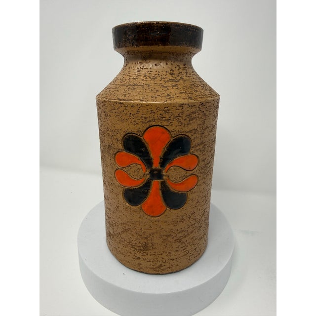 Striking mid-century Italian ceramic vase attributed to Aldo Londi for Bitossi, circa 1960s. The cylindrical form features...