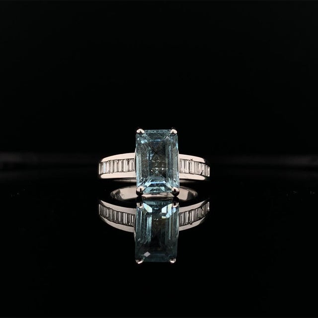 Diamond Aquamarine Ring 3.30TCW 14k Gold Women Certified For Sale - Image 10 of 12