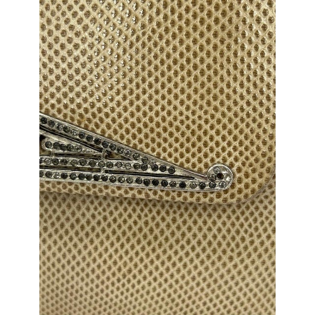 Judith Leiber Vintage Tan Lizard Antique Silver Deco Rhinestone Clutch For Sale - Image 9 of 11