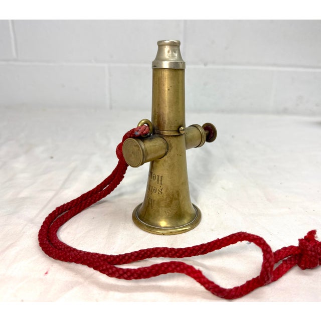 Metal Rare Antique 19th Century German Engraved Brass Silver Signal Horn Trumpet For Sale - Image 7 of 12