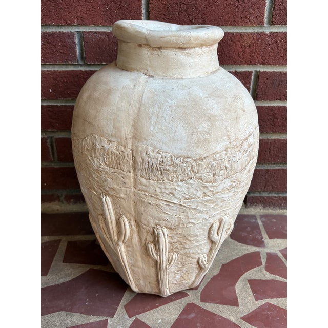 Cream 1980s Southwestern Cactus Plaster Floor Vase For Sale - Image 8 of 10