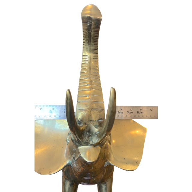 Vintage 1970s Large Solid Brass Elephant Sculpture — Hollywood Regency Statement Piece For Sale - Image 10 of 11