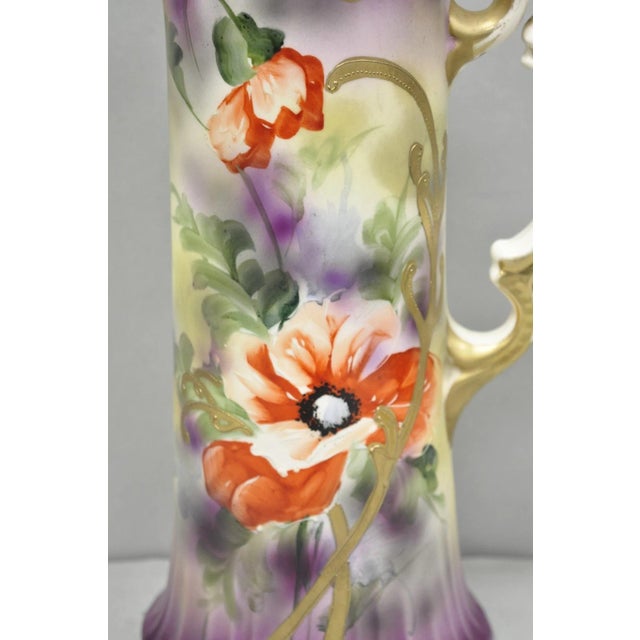 Antique Nishiku Royal Nippon Hand Painted Floral Gold Gilt Handle Water Pitcher For Sale - Image 4 of 17
