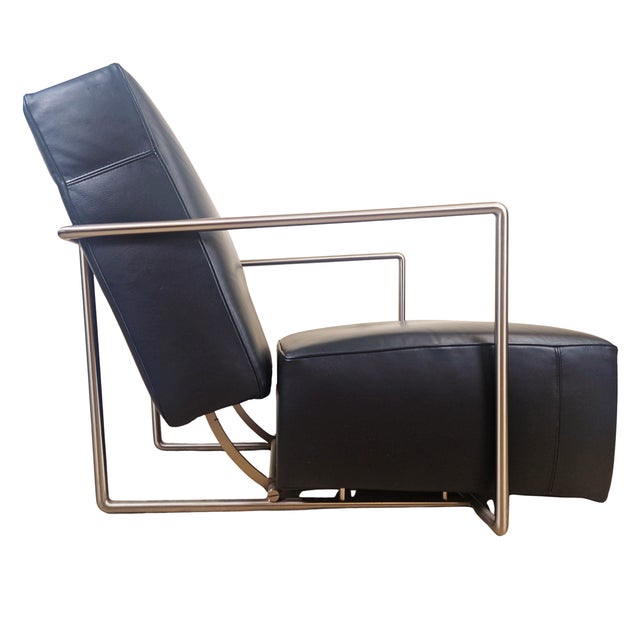 Leather and Chrome ABC Model Reclining Lounge Chair with Ottoman by Antonio Citterio for Flexform, 1980s, Set of 2 For Sale - Image 6 of 11