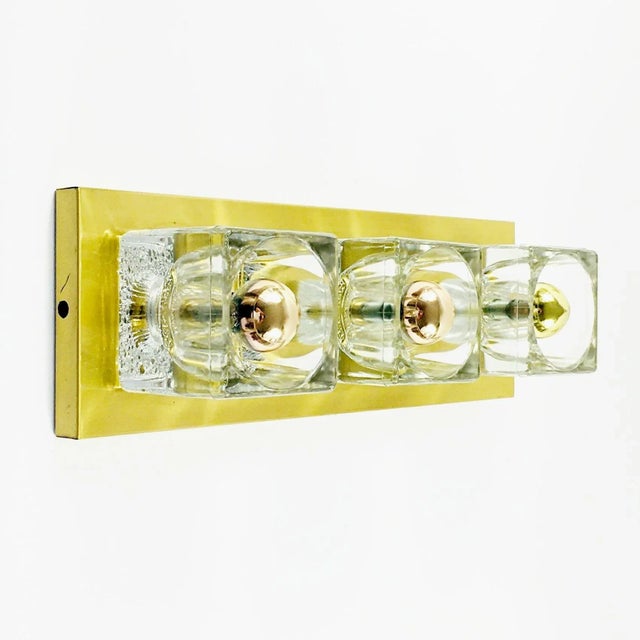 Mid-Century Modern Large Crystal Glass & Brass Wall Lights From Peill & Putzler, Germany, 1970s For Sale - Image 3 of 11